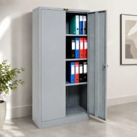 Lemari arsip besi modern warna abu-abu untuk kantor dengan rak binder dan desain minimalis di ruang office modern B203