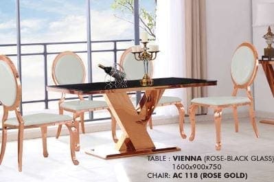 Meja Vienna Rosegold, Black Glass