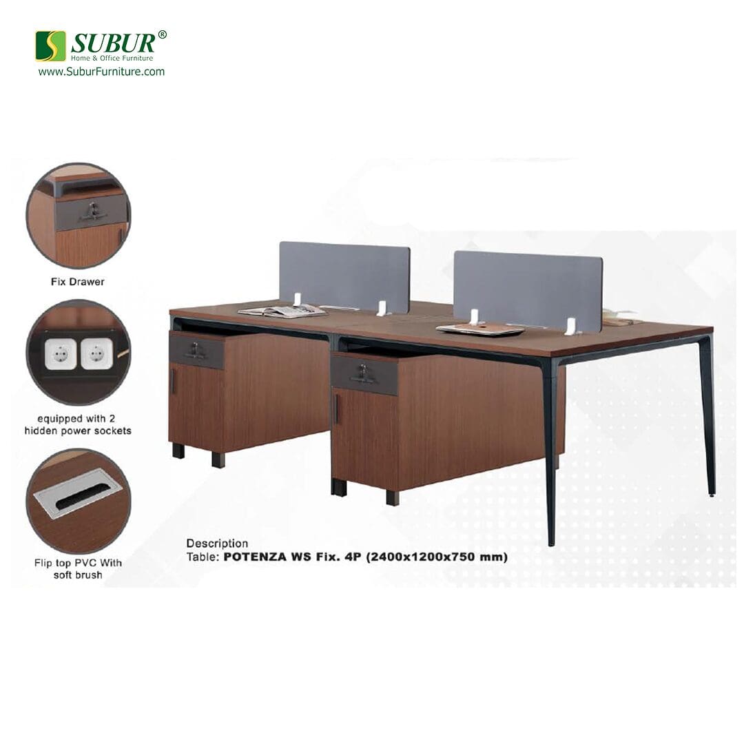 Meja Kantor Indachi tipe Potenza WS Fix 4P